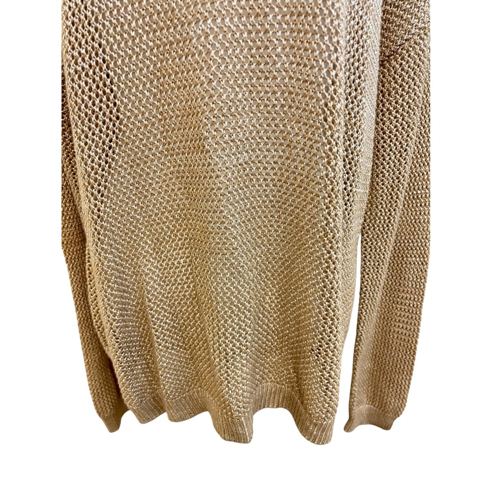 MINNIE ROSE Gold Mesh Sweater Sz L Metallic Tan Crochet Knit Hampton Boho Beachy - Picture 12 of 13